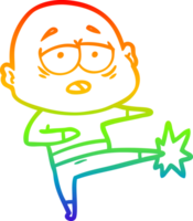 Regenbogen Gradient Linie Zeichnung von ein Karikatur müde kahl Mann png