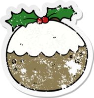 distressed sticker of a cartoon christmas pudding png