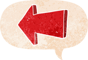 cartoon pointing arrow with speech bubble in grunge distressed retro textured style png