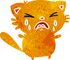 tiré rétro dessin animé de mignonne kawaii pleurs chat png