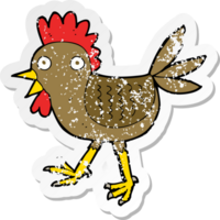 retro distressed sticker of a funny cartoon chicken png