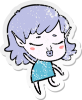 distressed sticker of a pretty cartoon elf girl dancing png