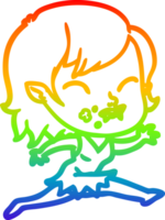 rainbow gradient line drawing of a cartoon vampire girl with blood on cheek png