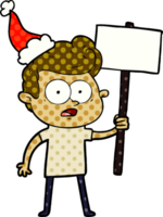 hand drawn comic book style illustration of a staring man wearing santa hat png