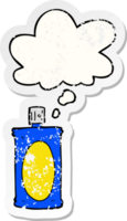 cartoon spray can with thought bubble as a distressed worn sticker png