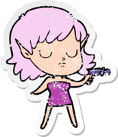 distressed sticker of a cartoon elf girl png