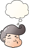 cartoon boy's face with thought bubble in smooth gradient style png