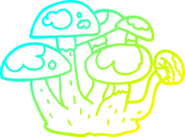 cold gradient line drawing of a cartoon mushrooms png
