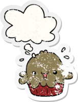 cute cartoon pie with thought bubble as a distressed worn sticker png