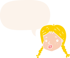 cartoon girls face with speech bubble in retro style png