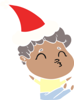 hand- getrokken vlak kleur illustratie van een Mens pruilen vervelend de kerstman hoed png