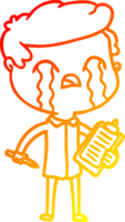 warm gradient line drawing of a cartoon salesman crying png