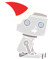 hand drawn flat color illustration of a robot wearing santa hat png