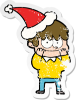 content main tiré affligé autocollant dessin animé de une homme portant Père Noël chapeau png