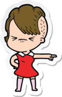 sticker of a cartoon annoyed hipster girl png