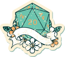 Retro Tattoo Style natural twenty D20 dice roll png