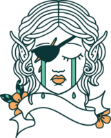 Retro Tattoo Style crying elf rogue character face png