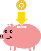 flat color retro cartoon of a piggy bank png