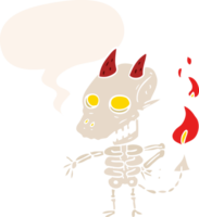 cartoon spooky skeleton demon with speech bubble in retro style png