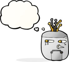 cabeza de robot de dibujos animados con burbuja de pensamiento png