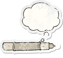 cartoon pen with thought bubble as a distressed worn sticker png