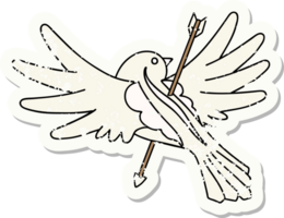 distressed sticker tattoo in traditional style of a dove pierced with arrow png