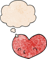 cartoon heart with face with thought bubble in grunge texture style png