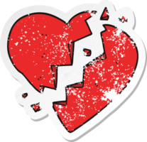 retro distressed sticker of a cartoon broken heart png