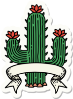 tattoo style sticker with banner of a cactus png