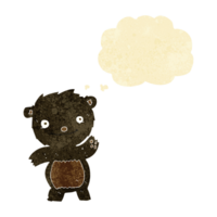 cartoon waving black bear cub with thought bubble png