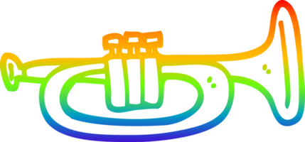 rainbow gradient line drawing of a cartoon trumpet png