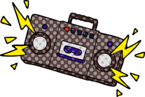 retro cartoon tape cassette player blasting out old rock tunes png