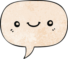 cartoon cute happy face with speech bubble in retro texture style png