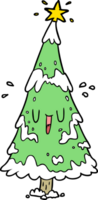 cartoon snowy christmas tree with happy face png