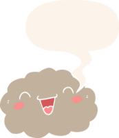 happy cartoon cloud with speech bubble in retro style png