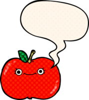 cute cartoon apple with speech bubble in comic book style png