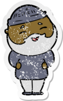 distressed sticker of a cartoon happy bearded man png