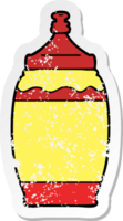 distressed sticker of a cartoon ketchup bottle png