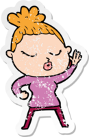 distressed sticker of a cartoon calm woman png