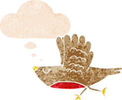 cartoon bird with thought bubble in grunge distressed retro textured style png