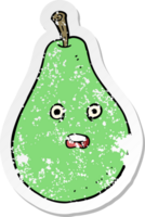 retro distressed sticker of a cartoon pear png