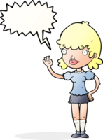 Cartoon winkende Frau mit Sprechblase png