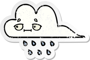 pegatina angustiada de una linda nube de lluvia de dibujos animados png