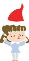 hand drawn flat color illustration of a indifferent woman wearing santa hat png