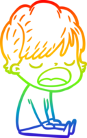 rainbow gradient line drawing of a cartoon woman talking png