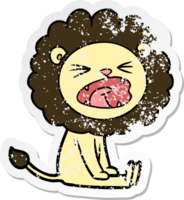 distressed sticker of a cartoon angry lion png