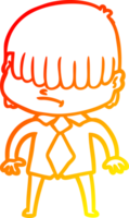warm gradient line drawing of a cartoon boy with untidy hair png