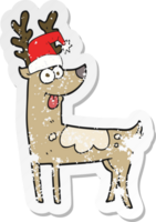 retro distressed sticker of a cartoon crazy reindeer png