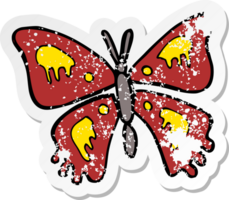 autocollant rétro en détresse d'un papillon de dessin animé png
