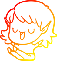 warm gradient line drawing of a cartoon elf girl png